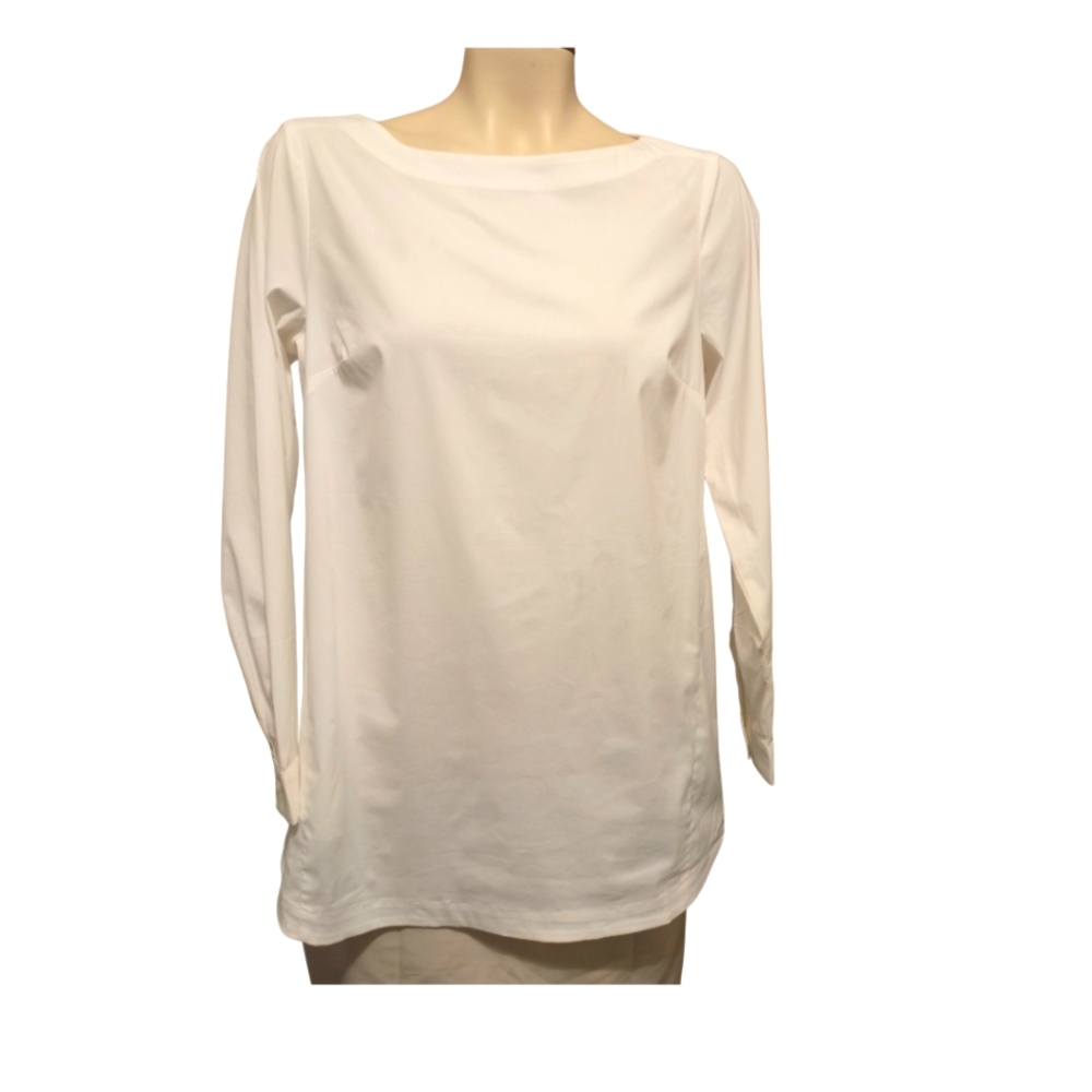 J JILL White Shirt Collection Boat Neck‎ Long Sleeve Tailored Shirt New X Small